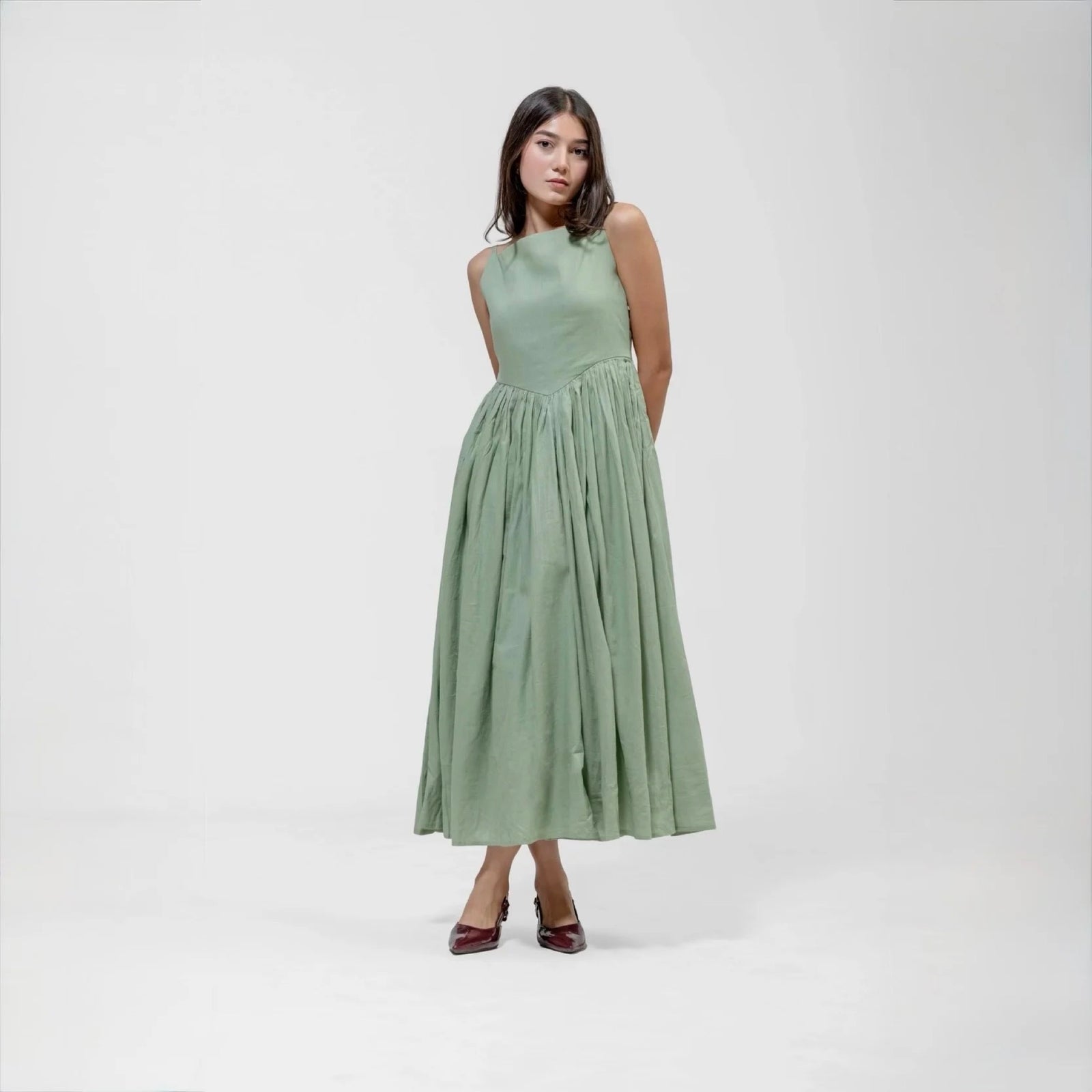 GATHERED WAIST MIDI – Women's Dresses | QISSEY