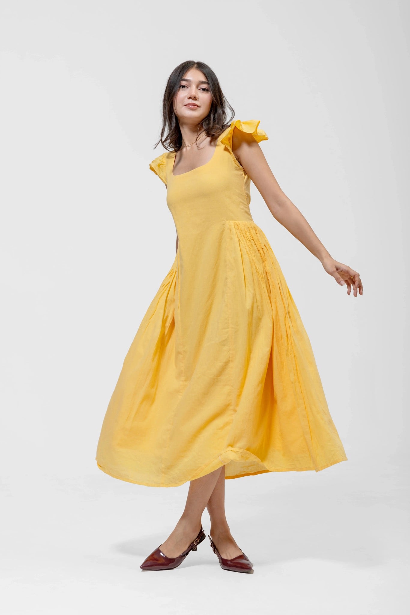 RUFFLED SQUARE MIDI – Styled Look | QISSEY Women's Dresses