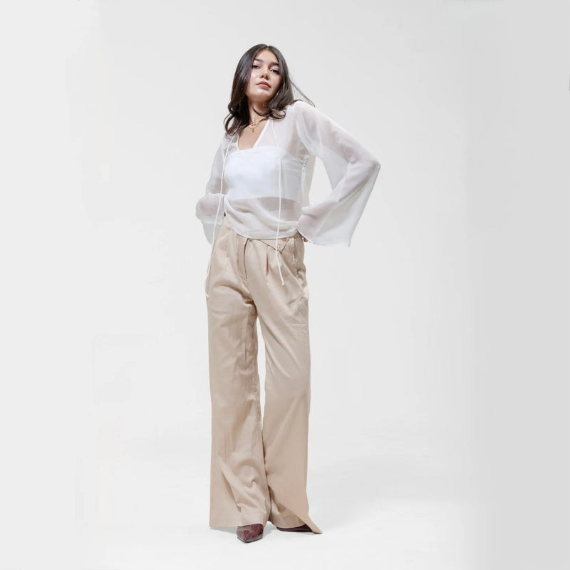 BEIGE WIDE-LEG PANTS