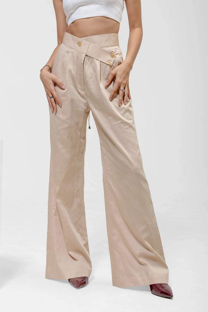 BEIGE WIDE-LEG PANTS